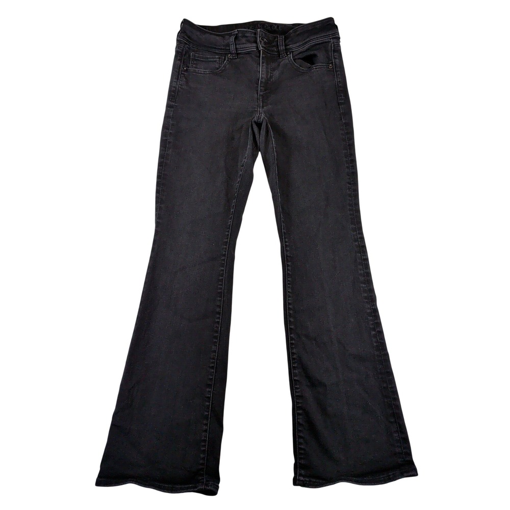 American Eagle Next Level‎ Stretch Flare Jeans Womens 8 Regular Black Faded 4751